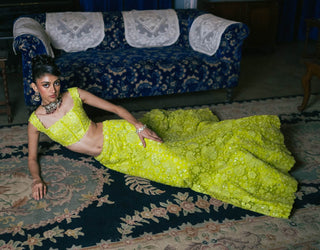 Celosia Lime Green Lehenga Set by Mishru, available on Indiaspopup.com