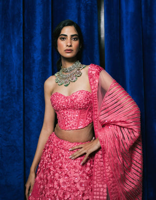 Lillian Pink Lehenga Set by Mishru, available on Indiaspopup.com