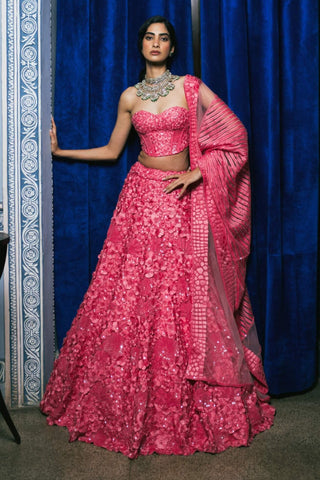 Lillian Pink Lehenga Set by Mishru, available on Indiaspopup.com