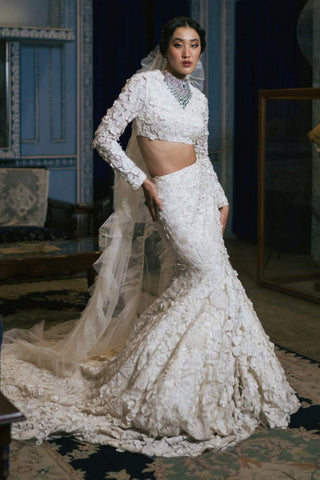 Cosmos Ivory Mermaid Lehenga Set by Mishru, available on Indiaspopup.com