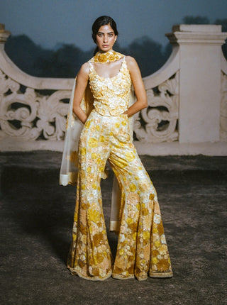 Amaya Yellow Floral Sharara Set by Mishru, available on Indiaspopup.com