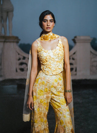 Amaya Yellow Floral Sharara Set by Mishru, available on Indiaspopup.com