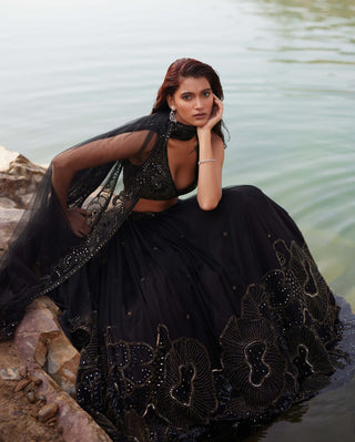 Ara Black Lehenga Set by Mishru, available on Indiaspopup.com