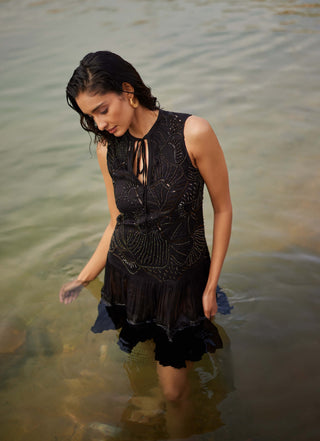 Ela Black Tiered Dress by Mishru, available on Indiaspopup.com