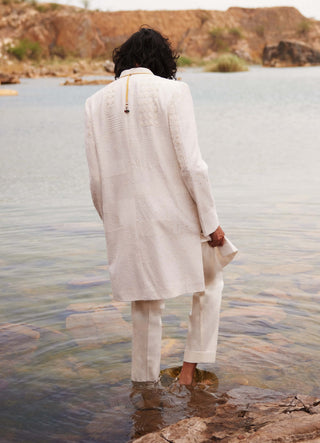 Adhir Ivory Sherwani And Pants by Mishru Men, available on Indiaspopup.com