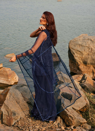 Camille Navy Blue Sharara Set by Mishru, available on Indiaspopup.com