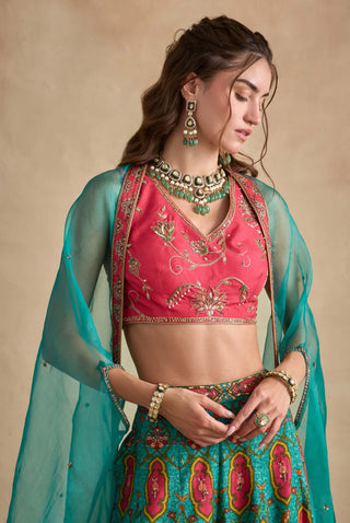 Urja hot pink and sea blue sharara set