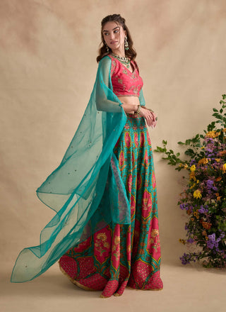 Urja hot pink and sea blue sharara set