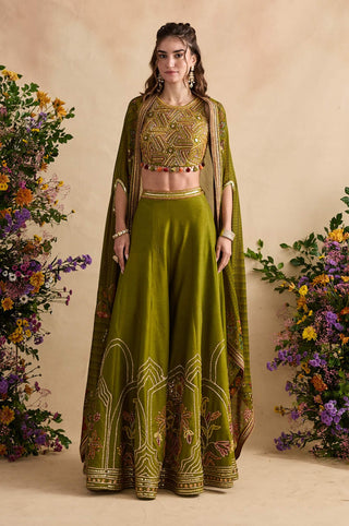 Raiba olive green sharara and cape set