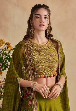 Raiba olive green sharara and cape set