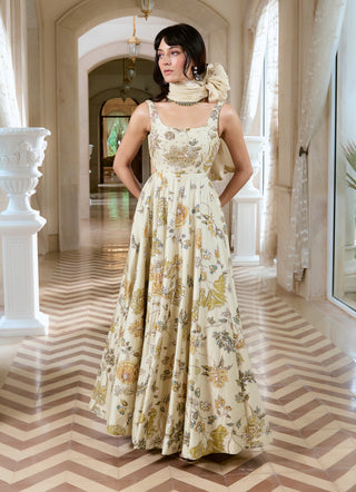 Ivory chiniya silk anarkali and dupatta