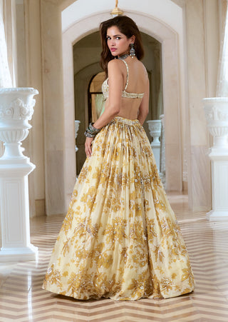 Ivory with golden yellow lehenga set