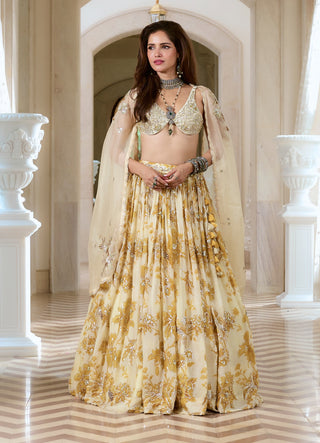 Ivory with golden yellow lehenga set