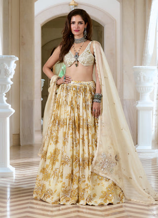 Ivory with golden yellow lehenga set
