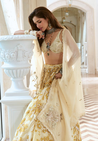 Ivory with golden yellow lehenga set