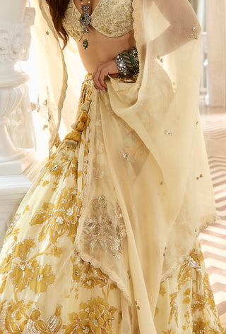 Ivory with golden yellow lehenga set