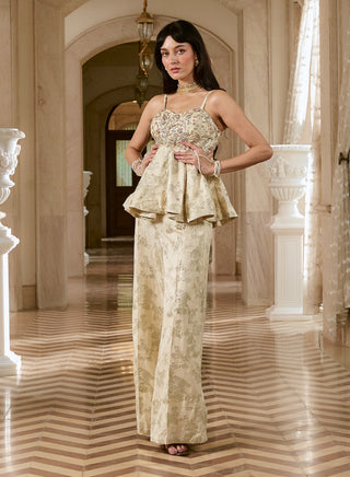 ivory jacquard peplum and pants