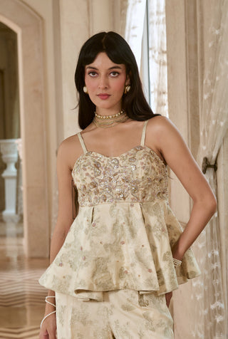 ivory jacquard peplum and pants