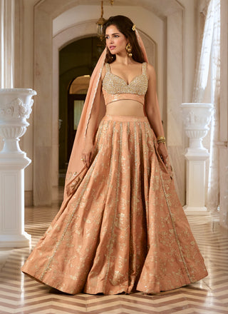 Onion pink silver jacquard lehenga set