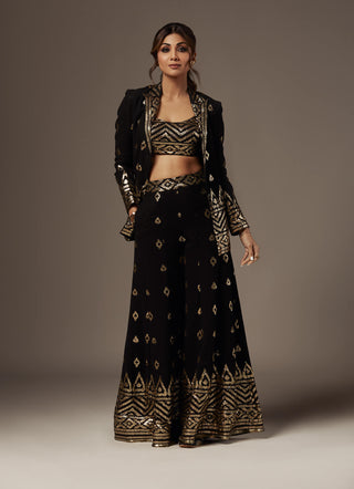 Gopi Vaid-Black Marrakesh Sharara And Blazer Set-INDIASPOPUP.COM
