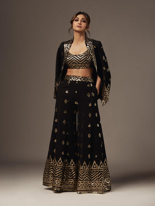 Gopi Vaid-Black Marrakesh Sharara And Blazer Set-INDIASPOPUP.COM