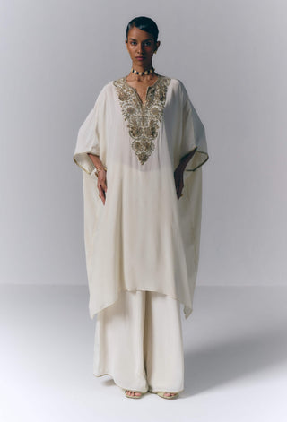 Ivory Embroidered Kaftan With Pants
