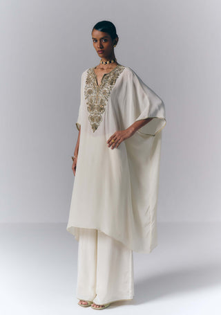 Ivory Embroidered Kaftan With Pants