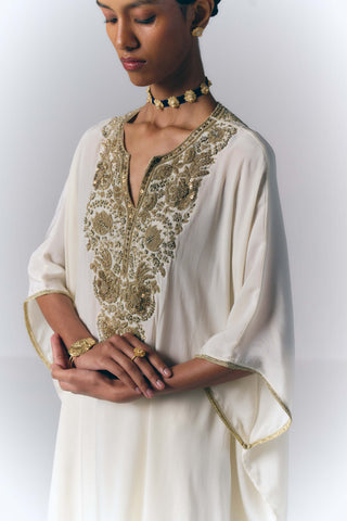 Ivory Embroidered Kaftan With Pants