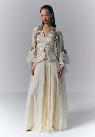 Ivory Bloom Cape And Skirt Set