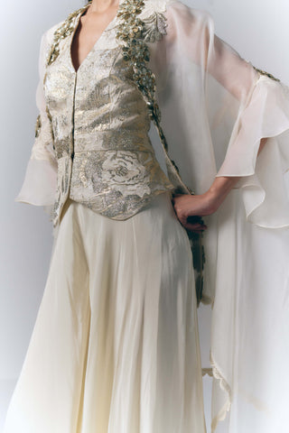 Ivory Bloom Cape And Skirt Set