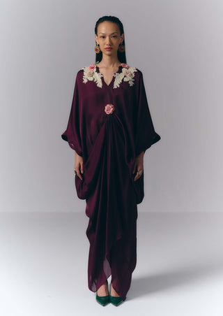 Pink Embroidered Drape Kaftan