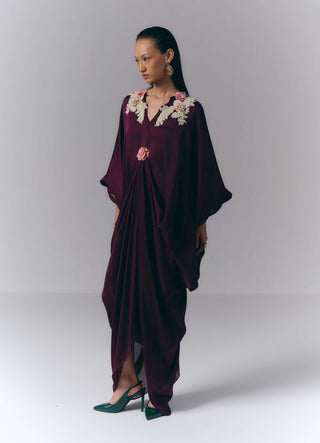 Pink Embroidered Drape Kaftan