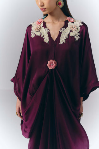 Pink Embroidered Drape Kaftan