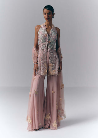 Blush Pink Embroidered Sharara Set