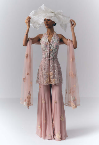 Blush Pink Embroidered Sharara Set