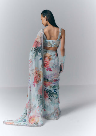 Ice Blue Ethereal Bloom Sari Set