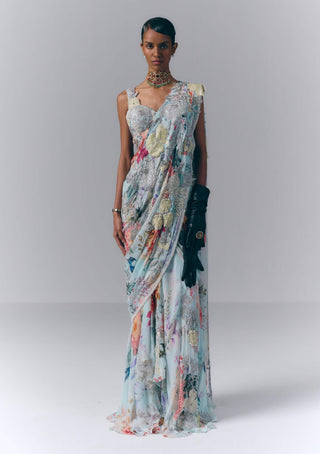 Ice Blue Celestial Drape Sari Set