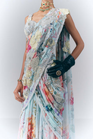 Ice Blue Celestial Drape Sari Set