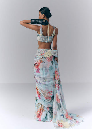 Ice Blue Celestial Drape Sari Set