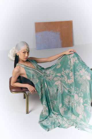 Aqua Whisper Printed Maxi Dress