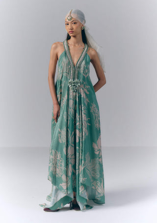 Aqua Whisper Printed Maxi Dress