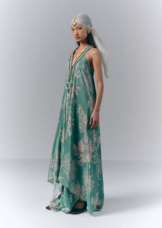 Aqua Whisper Printed Maxi Dress