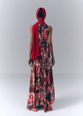 Maroon Bloom Printed Maxi Dress