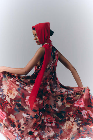 Maroon Bloom Printed Maxi Dress