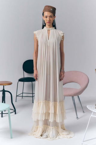Ivory Elegant Ruffle Long Dress