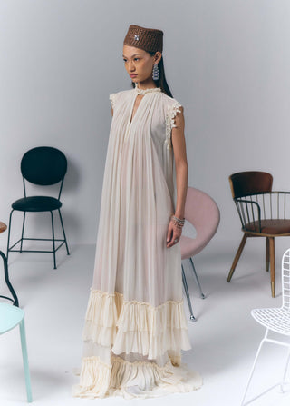 Ivory Elegant Ruffle Long Dress