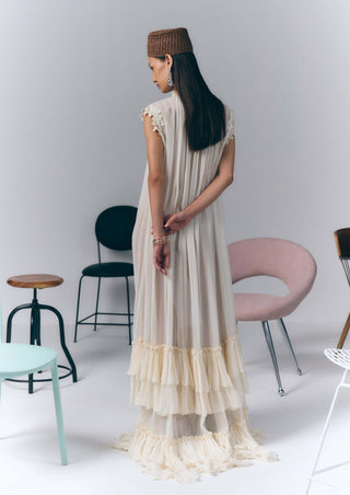 Ivory Elegant Ruffle Long Dress