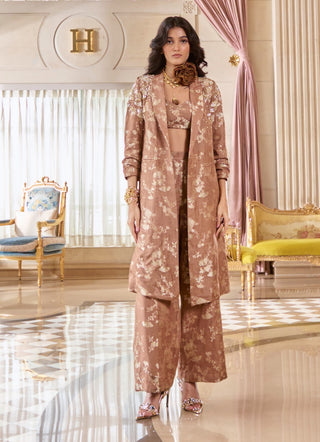 Mocha brown jacquard blazer and pant set