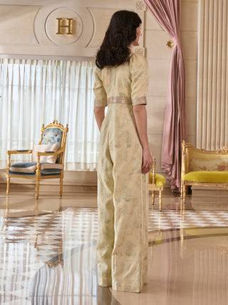 Ivory silver jacquard jumpsuit