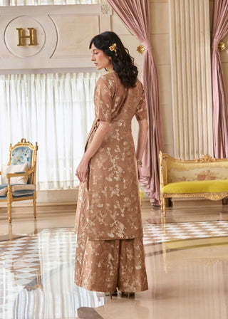 Mocha brown jacquard kurta and pant set
